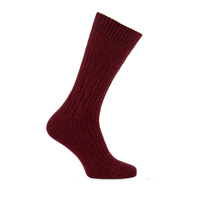 totes Mens Twin Pack Cable Knit Wool Blend Sock Burgundy / Charcoal Extra Image 4